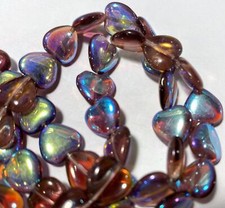 Czech Pressed Glass Amethyst AB 10mm HEART Beads with 0.8-1mm Hole 1 Strand 45 