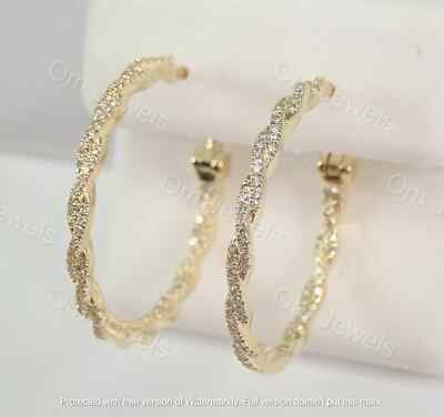 1.80Ct Lab-Created Diamond Inside Out Twist Hoop Earrings 14K Yellow Gold Finish