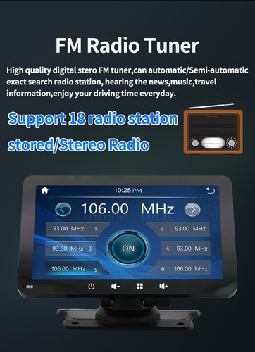 7" Car Bluetooth Radio Stereo Portable Wireless CarPlay FM Touchscreen HD+Camera - Picture 6 of 14