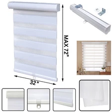 32" x 72" White Zebra Roller Blinds Cordless Dual Layer Shades Sheer or Privacy