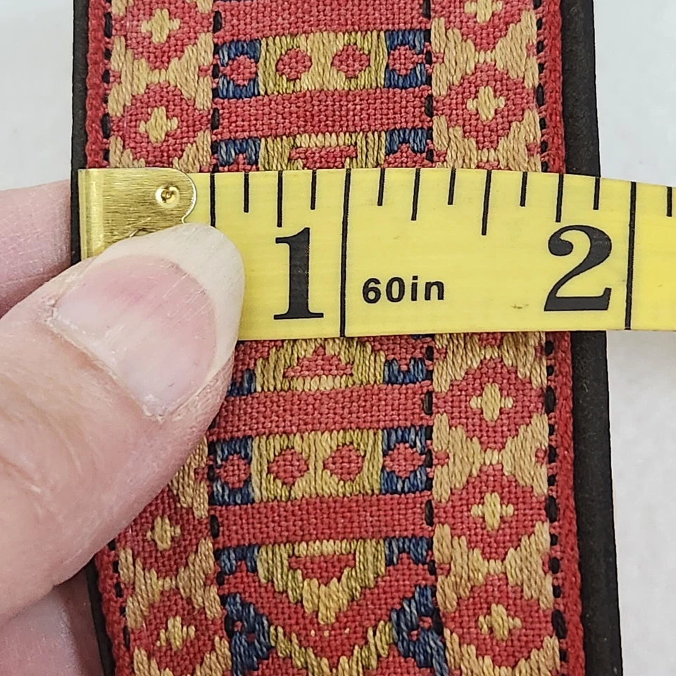 复古 20 世纪 70 年代嬉皮宽编织织物橙色红色人造麂皮绒相机颈带 — 第 2/4 张图片