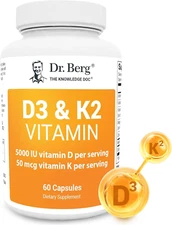 D3 K2 Vitamin 5000 IU with MCT Powder, Zinc & Magnesium for Absorption, 60 Capsu