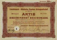 L&ouml;wen B&ouml;hmisches Brauhaus 1925 Berlin Zossen Ketzin Naumburg 300 RM Neu&szlig; Rhein