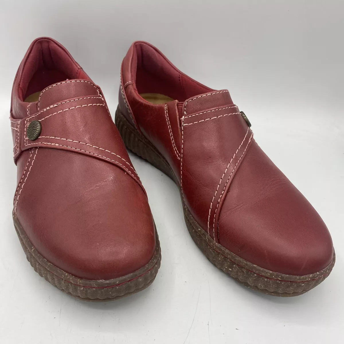 Clarks red leather clearance shoes