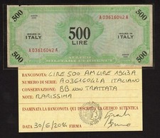 AM-LIRE 500 OCCUPAZIONE 1943 ITALIANO PERIZIATO BB MOLTO RARO (R3)