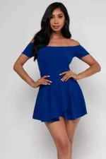 Royal Blue Cold Shoulder Romper Dress Size Medium Wrap Inspired 