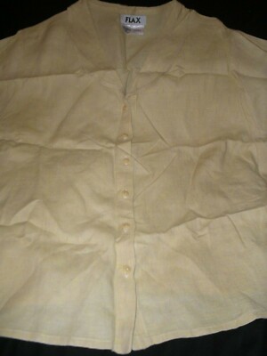 EUC Ladies Plus Size Greenish Goldish FLAX Linen Top Shirt SS sz 2G 100% Linen