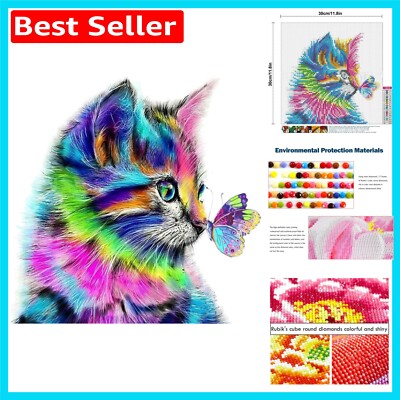 Bunte Katze Schmetterling Zum Selbermachen 5D Diamond Painting Kit - Wohndeko Geschenk, 30x30cm