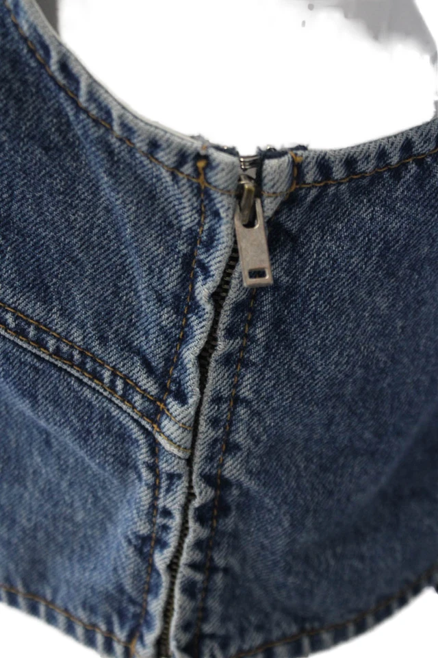 Camiseta sin mangas recortada azul cuello cuadrado cremallera algodón sin mangas años 90 talla S con marco para mujer Foto 4 de 4