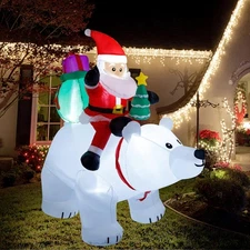 DR.DUDU 6 Ft Christmas Inflatable Santa Claus with Polar Bear Bright White 