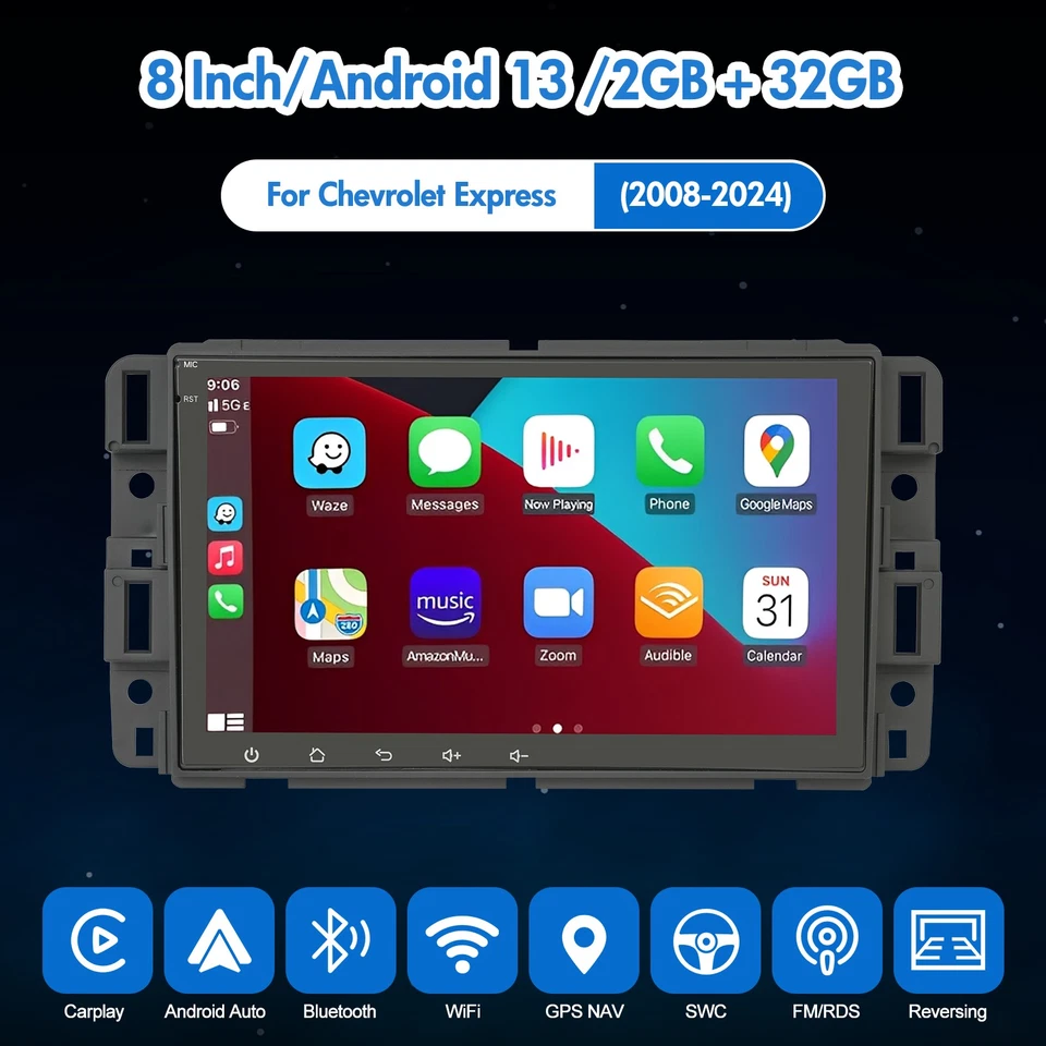 For 2008-2024 Chevrolet Express 8" Android 13 Carplay Car Stereo Radio GPS Navi - Image 4 of 4