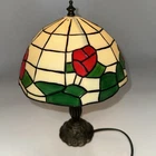 Vintage Tiffany Style Lamp Stained glass look hard heavy plastic shade Works 14”