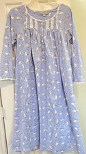 Lanz Of Salzburg S White Doves Blue Cotton Flannel Nightgown Pockets Eyelet