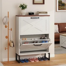 Uforic Shoe Cabinet 2 Flip Drawers, Free Standing Shoe Racks Storage Cabinet