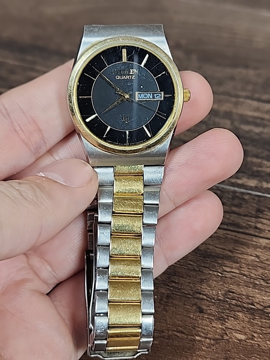 Men Citizen CQ Watch 6101 T15588kt Black Gray Face Silver Gold