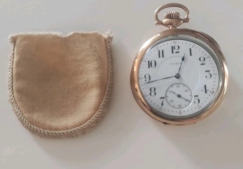 Antique 14k Solid Yellow Gold Elgin 17 Jewel Pocket Watch Excellent Working