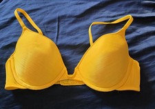 Vintage 90s Vassarette Satin Padded Underwire Bra Womens 36B Bright Yellow