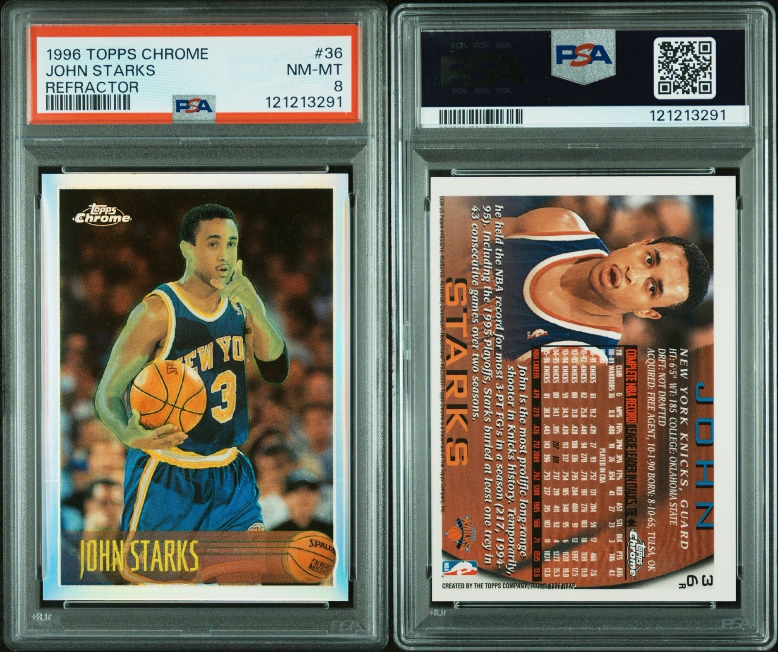 1996-97 TOPPS CHROME REFRACTOR #36 JOHN STARKS PSA 8 NM-MT Rare Holo Prizm Pop 9