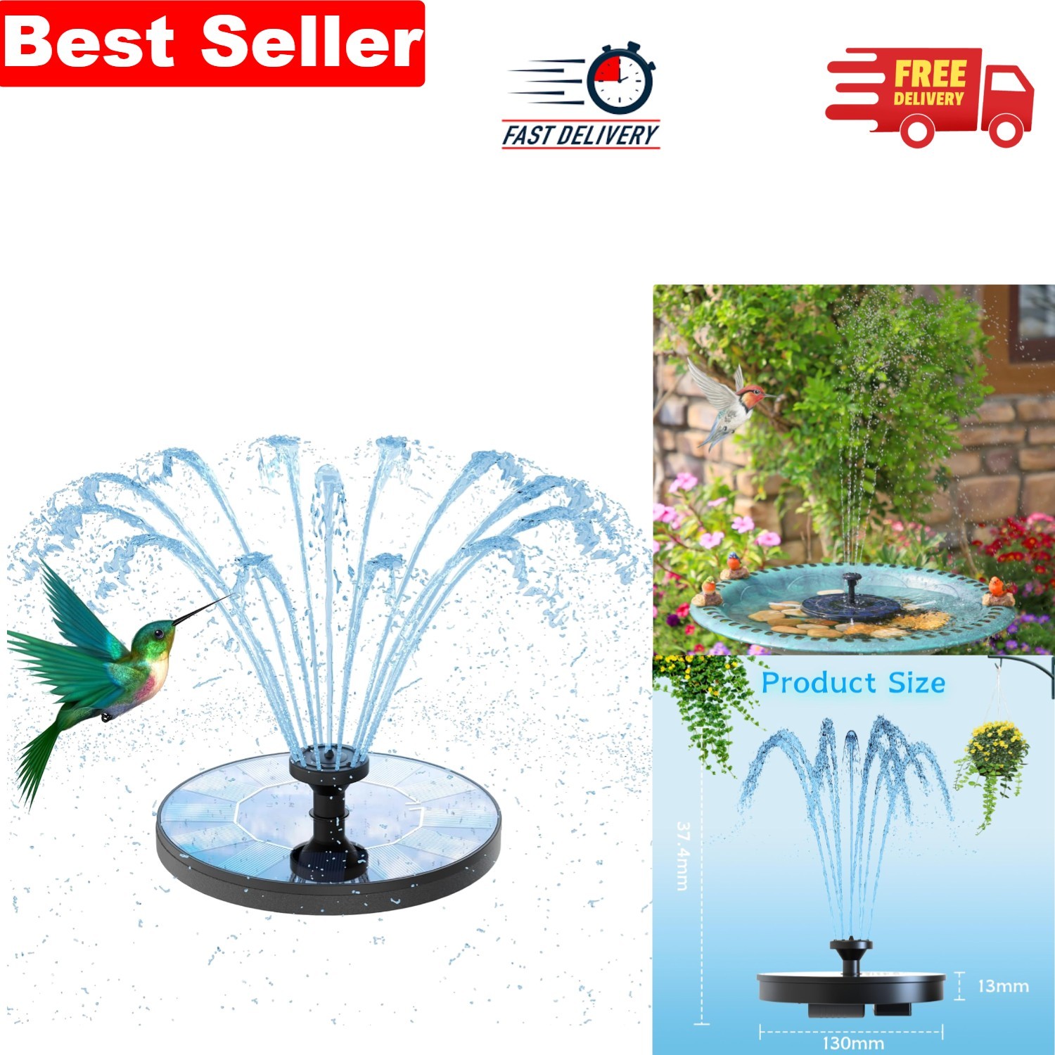 Versatile Solar Fountain Pump with 6 Nozzles for Stunning Outdoor Displays