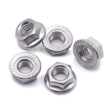 M6-1.0 Serrated Flange Hex Lock Nuts, 304 Stainless Steel 18-8, Bright Finish, F