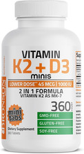 Bronson Vitamin K2 MK7 with D3 Lower Dose 45mcg 360 360 Count Pack of 1 