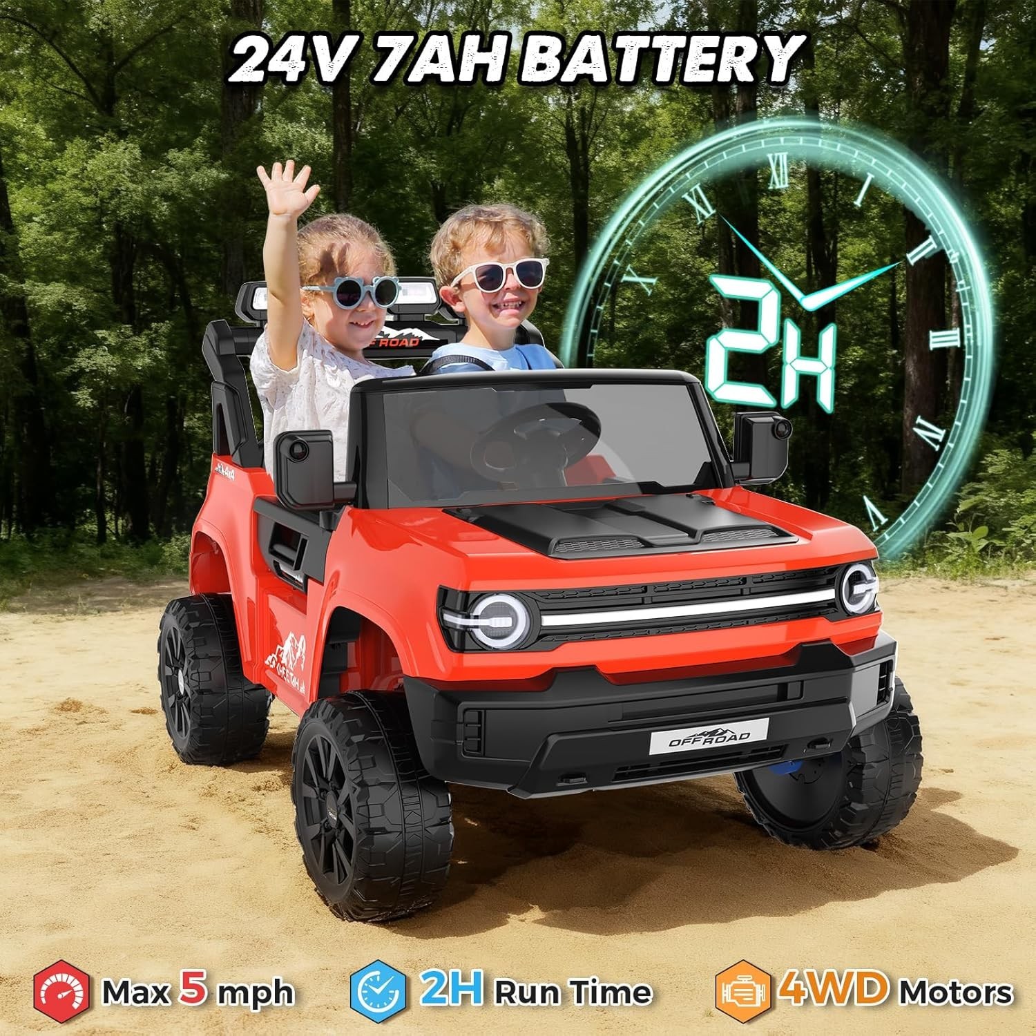 24V 2 Seater Ride on Toys for Big Kids Electric Car w/Remote Control, LED Lights