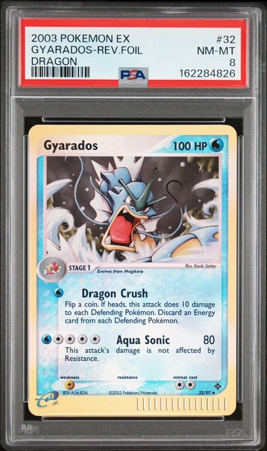 2003 POKEMON EX DRAGON #32 GYARADOS-REVERSE FOIL PSA 8