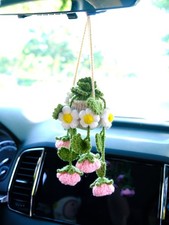 Crochet Rose  Daisy Car Mirror Hanging, Crochet Flower Car Hanging, Cute Gift