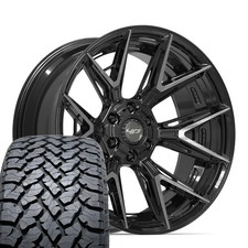 4p40 Black 22x10 Wheels 28545r22 At Tires Set 6 Lug Fits Chevy Gmc