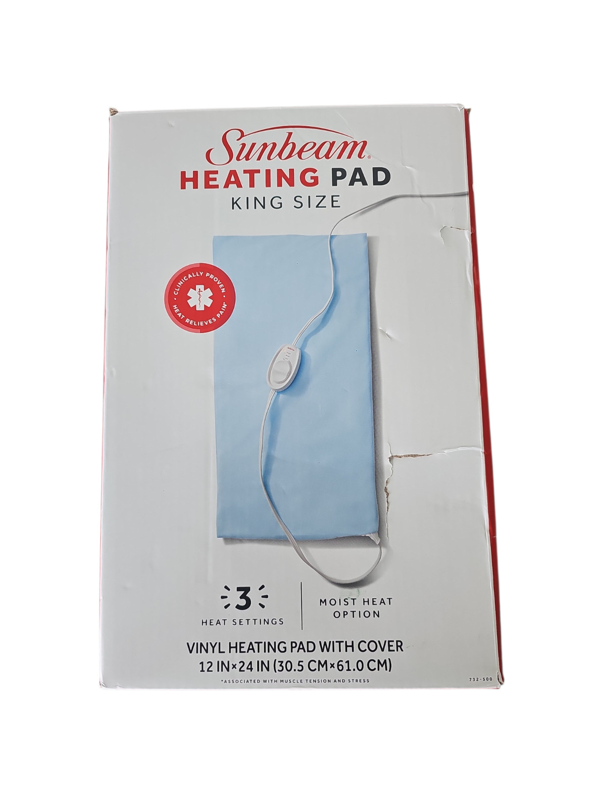 Sunbeam King Size Heating Pad, Moist Heat Option, 3 Heat Set