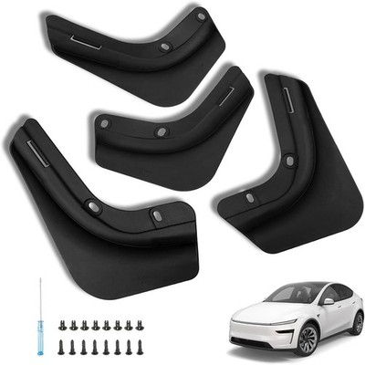 Set of 4 Black Splash Guards Mud Flaps for 2025-2026 Tesla Model Y, No-Drill