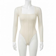 NEW Abercrombie Fitch Soft Corset Bodysuit Top Womens Small Ivory Sheer Coquette