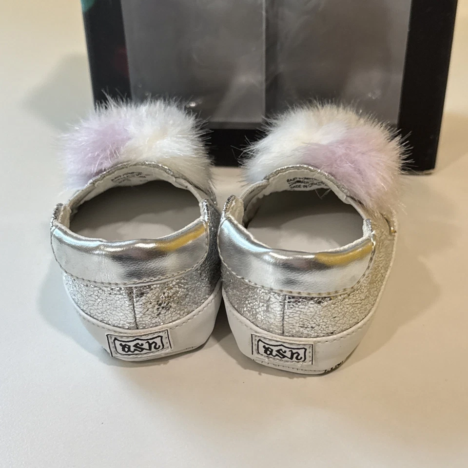 ASH KIDS Baby Pompom Shoes in Silver INFANT BABY 3-6 Month Size 17 — 第 4/4 张图片
