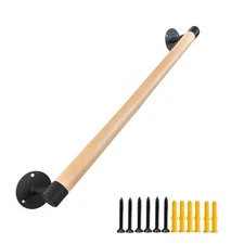 3 FT Wood Grab Bars Wall Mount Hand Rails for Indoor Stairs- Metal Support