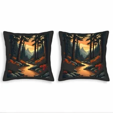 Set of 2 18x18in Throw Pillow Covers with Serene Forest Sunset Design 