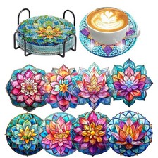 8 PCS Lotus Diamond Art Coasters Kits, Painting Mandala