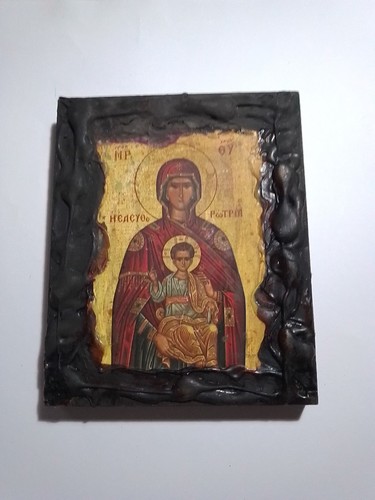 Icona Madonna Con Bambino Scuola D'arte Agiografica Macedone Cm11 - Foto 2 di 3