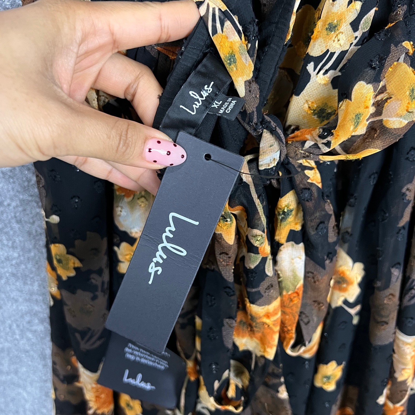 Lulus Black Floral Halter Madi Dress XL Evening Party Boho Flowy