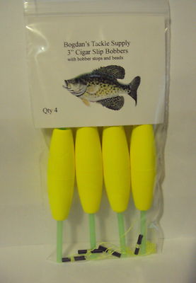 (2) 4pks 3'' Slip Bobbers, Cigar Float, beads & stops. Panfish Bass Crappie 