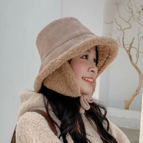 New Women Winter Bucket Hat Fleece Faux Fur Plush Hat Soft Warm With Ear Flaps - Bild 7 von 9