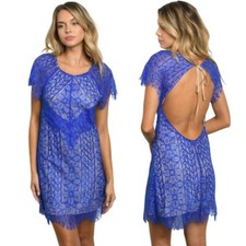 Lace Scoop Neck Dress Royal Small NEW