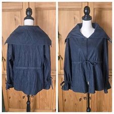 Womens Vintage Indigo Blue Denim Jacket Linda Lundstrom Size 12 Large Crinkl Zip
