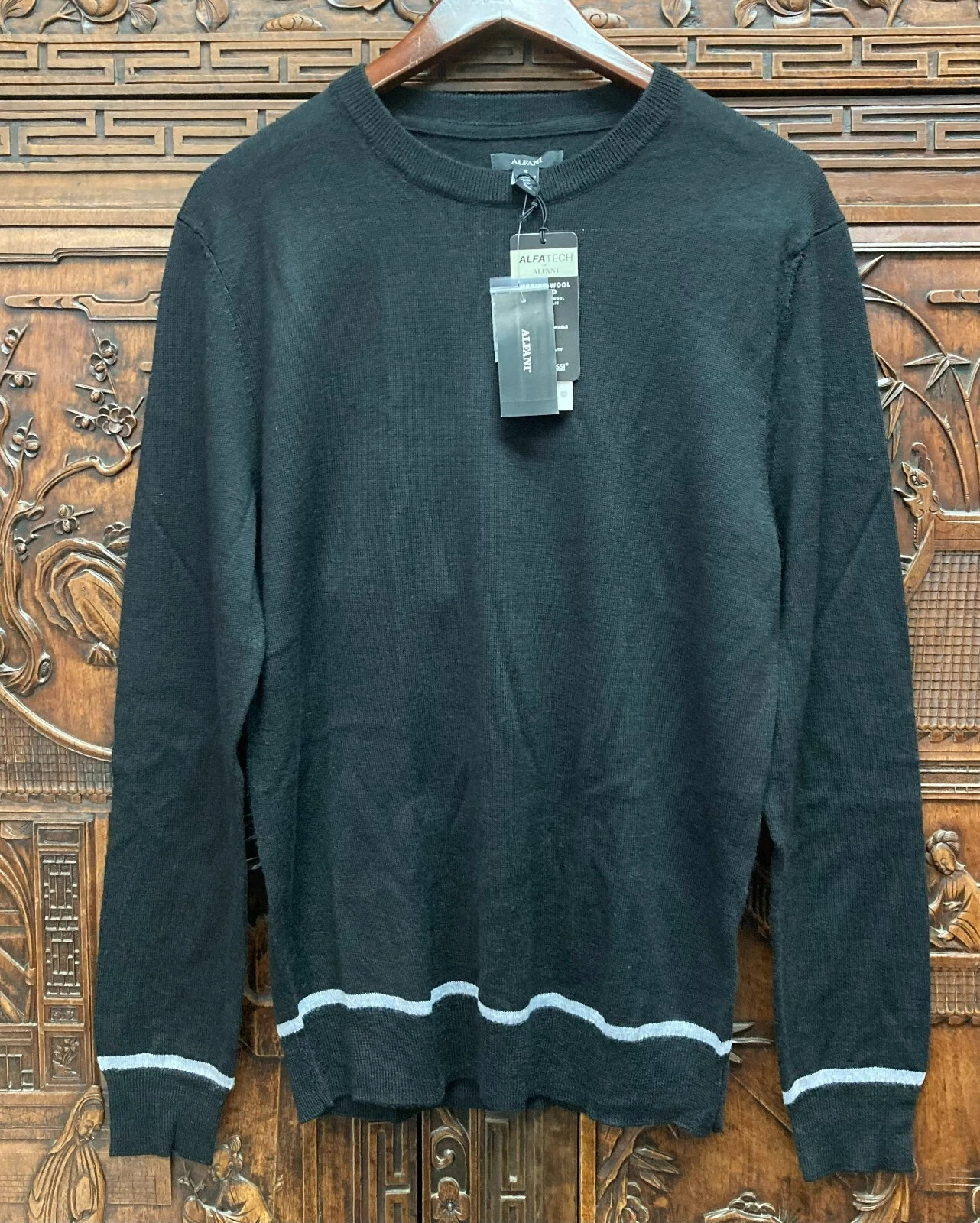 New Alfani Men's Pullover Wool Blend Crewneck Sweater, Black, X-Large
