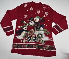Vintage Womens Tiara International Christmas Sweater Size M Snowmen Holiday