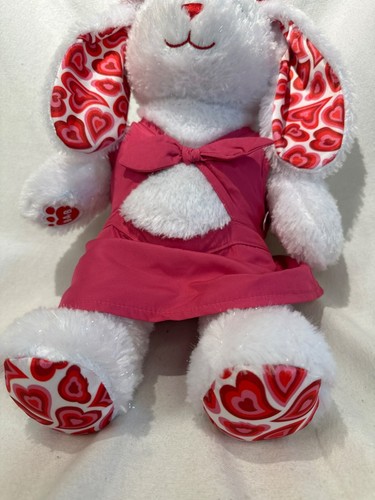 Build-A-Bear weißer Hase Plüsch groovige Herzen rosa Kleid Herzdruck Ohren 16 Zoll - Bild 4 von 7