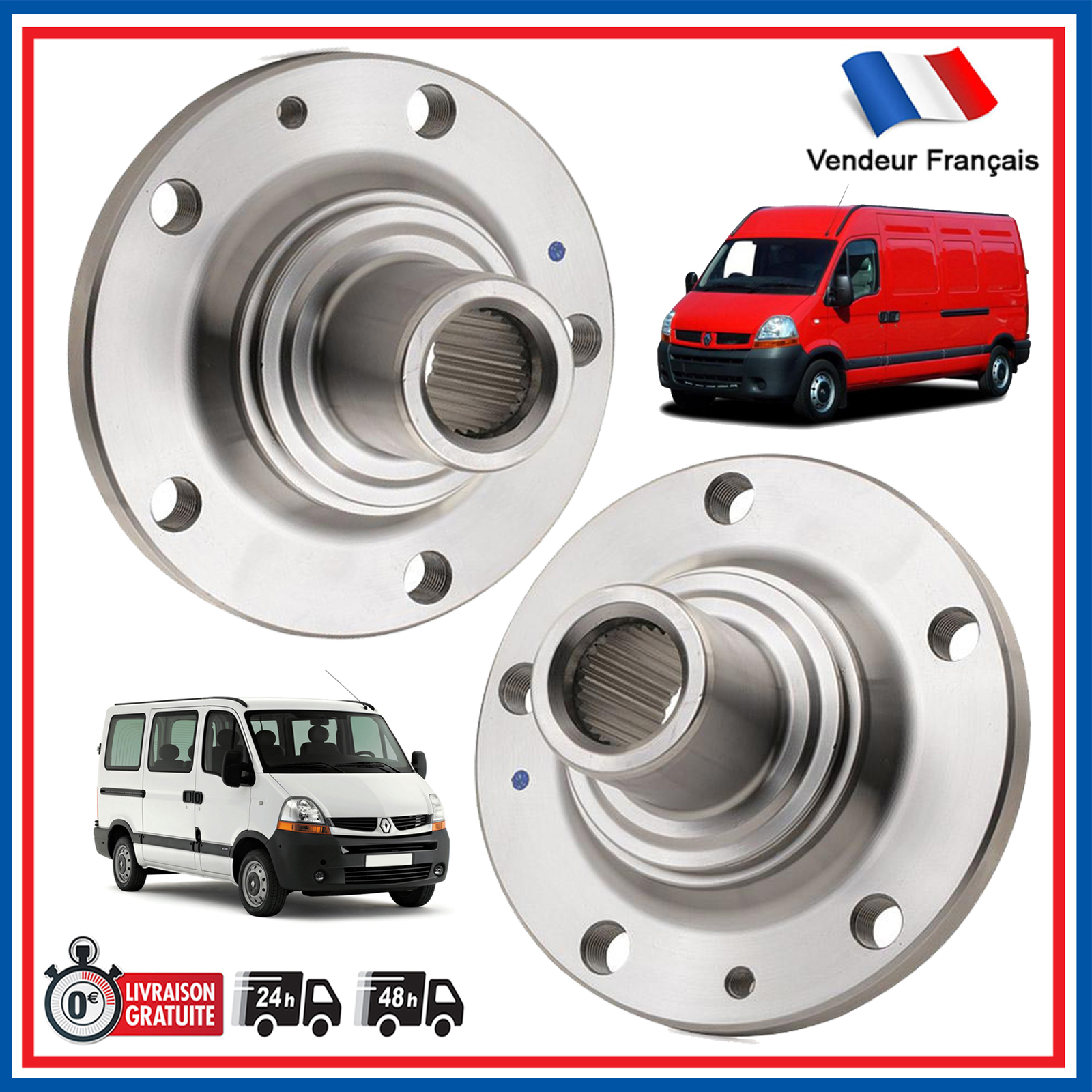 Moyeu de roue avant Renault Master 2 en acier forgé renforcé pour essieu gauche et droit