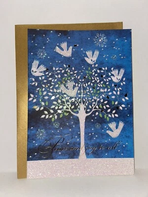 Papyrus Boxed Christmas Card - Peace & Joy To All Glittered Doves 14ct