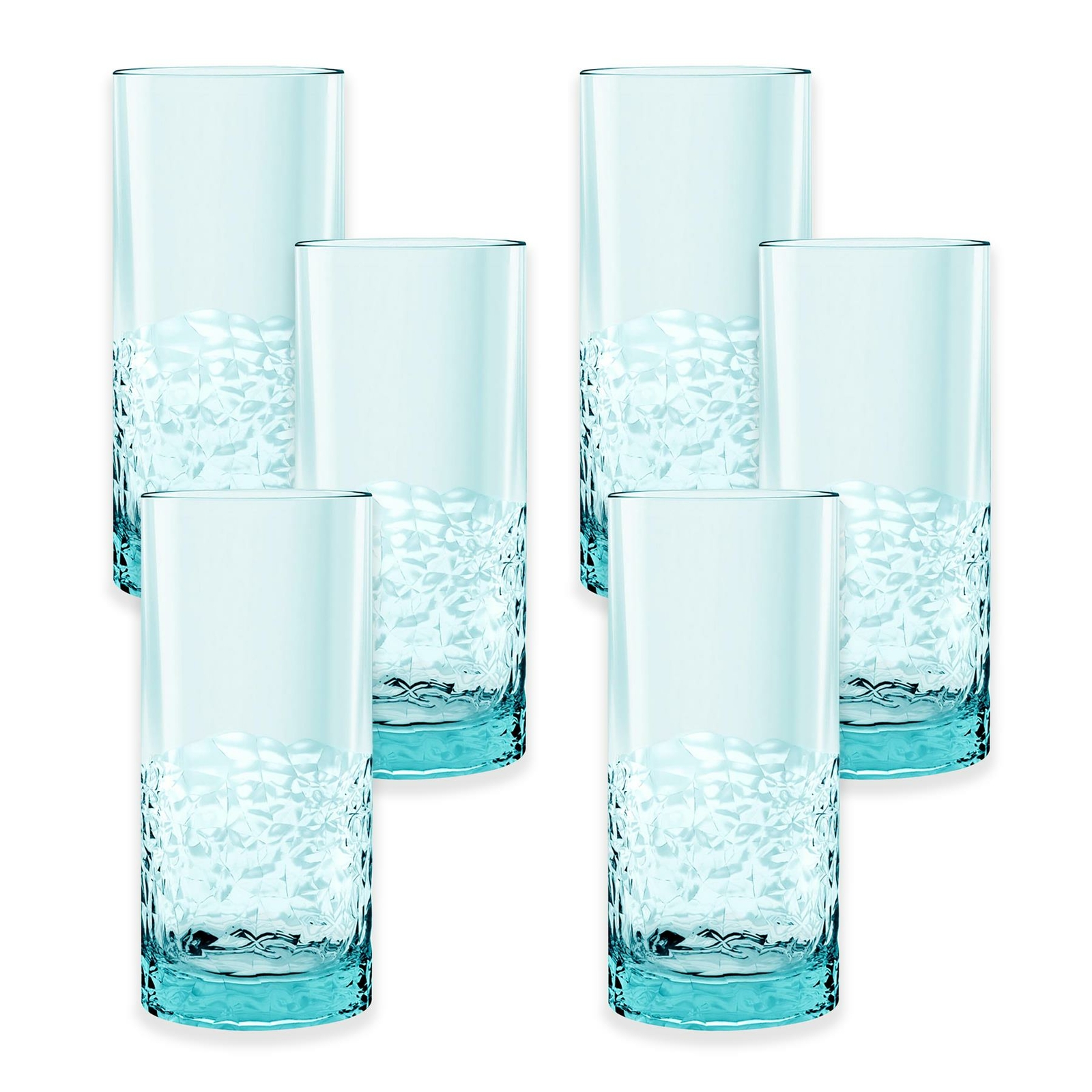 Cube Blue Plastic/Acrylic Highball Drinking Cups - Set of 6