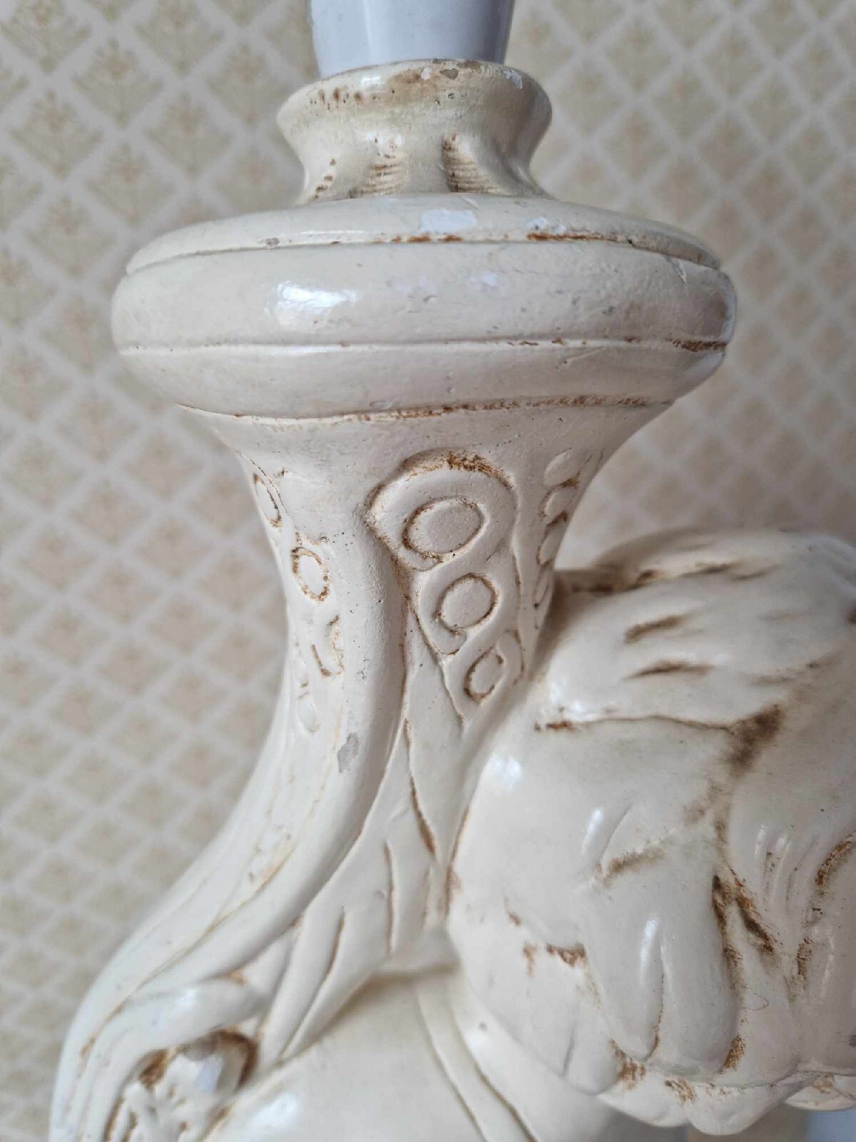 Vintage Lamp Stand Ivory Cherub Angel Floor Lamp Table Lamp 26.5"Signed