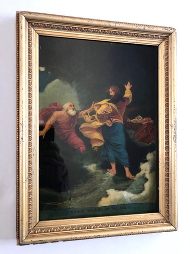 Raro Antiguo REVERSO PINTADO MEZZOTINT Cristo Caminando Sobre El Mar-JAMES BATEMAN - Imagen 3 de 11